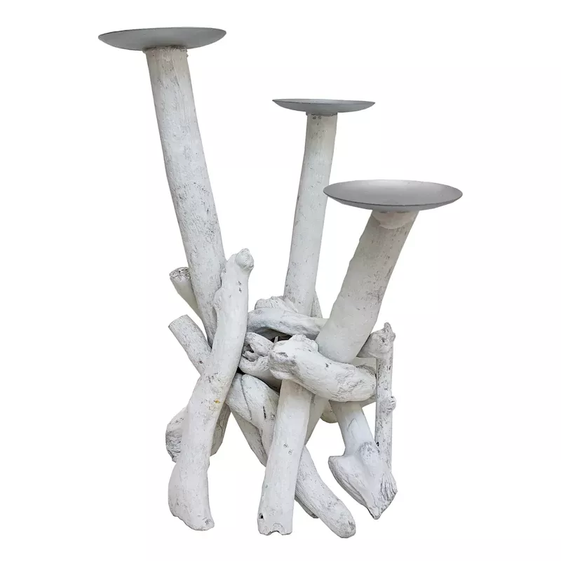 3-Plate Natural Wood Candle Holder, 15.5"
