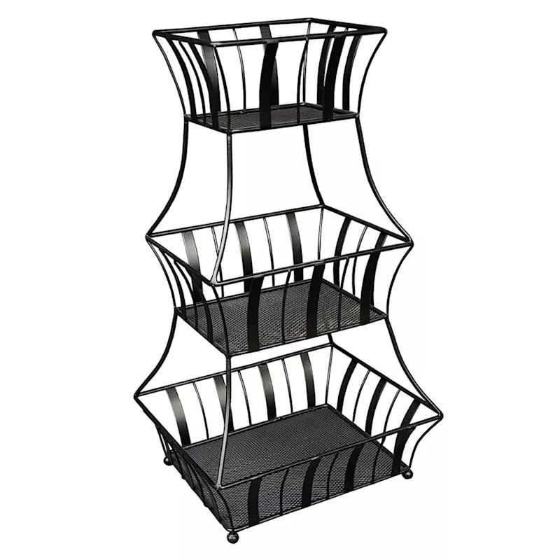 3-Tier Black Metal Fruit Basket