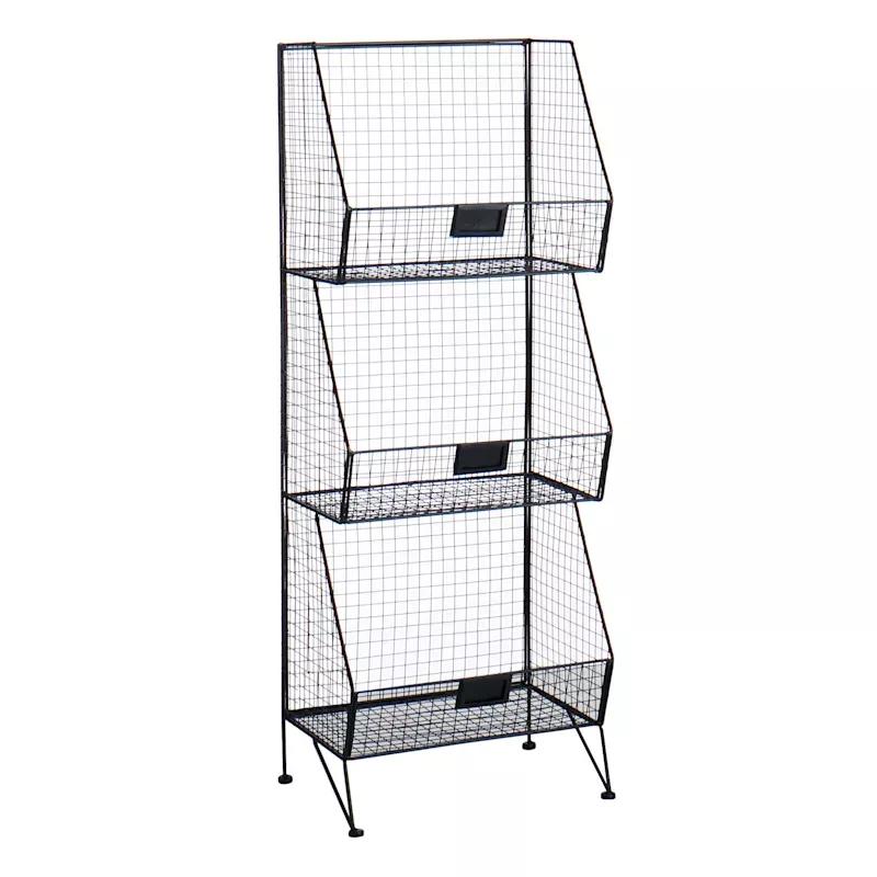 3-Tier Black Metal Mesh Shelf