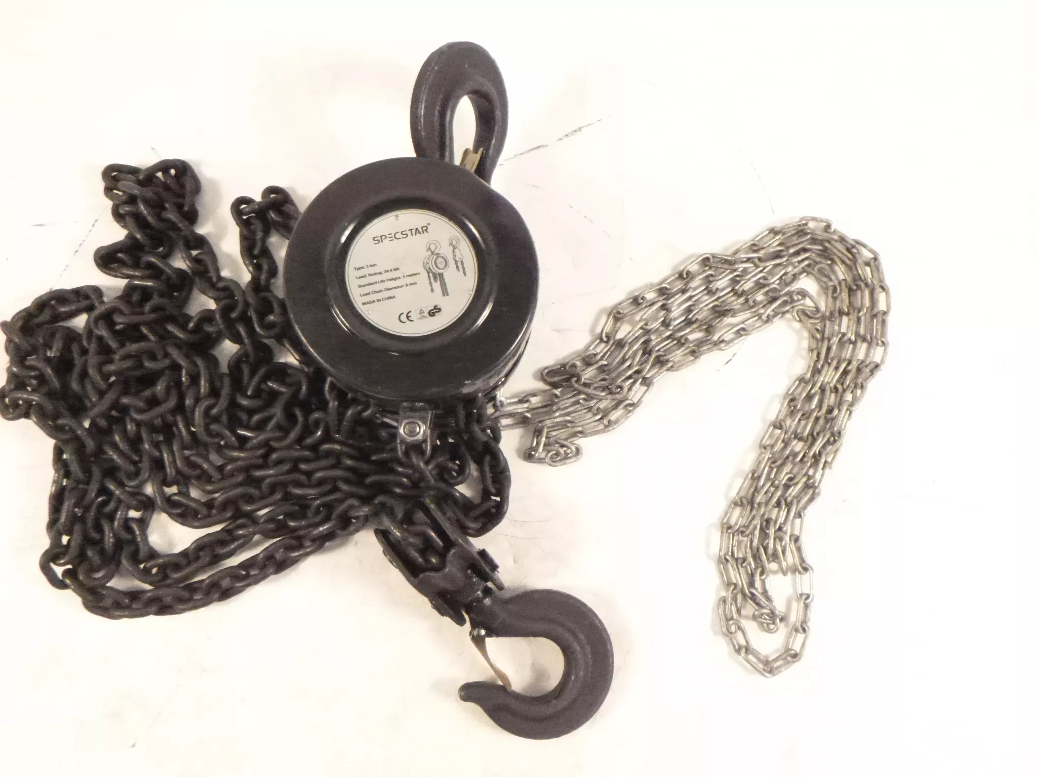 3 Ton Specstar 6600lb Cap 10′ Lift Manual Chain Hoist w/Heavy Duty Hooks SEE DES