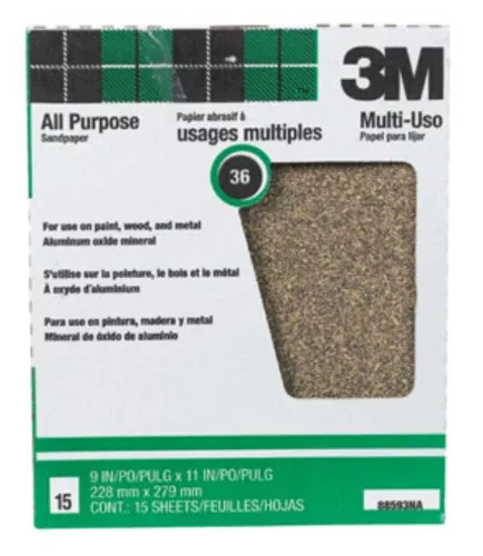 3M 88593NA-15 Extra Coarse Aluminum Oxide Sandpaper, 11" x 9", 36 Grit