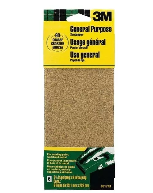 3M 9017NA Aluminum Oxide Sandpaper, 3-2/3'' X 9''