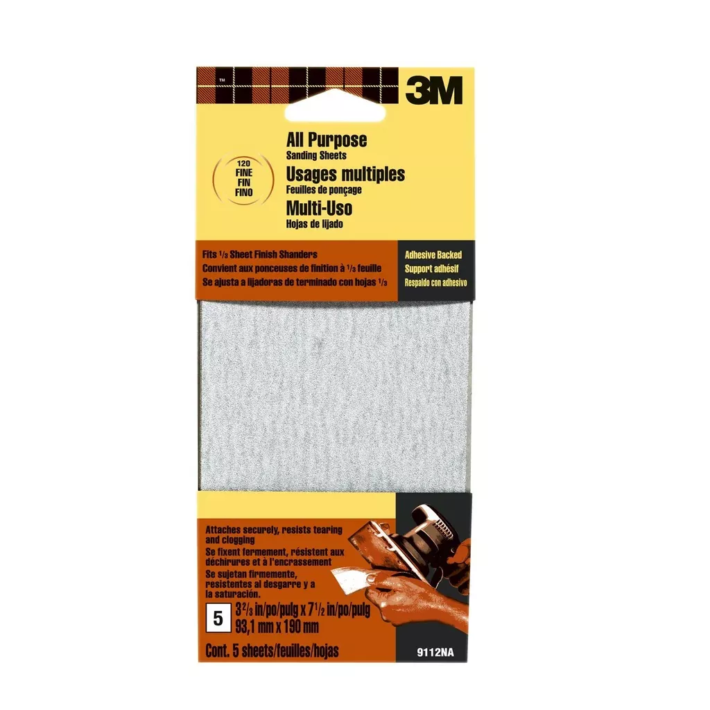 3M 9112NA Adhesive Backed Sheets For 1/3 Sheet Sanders, 120 Grit