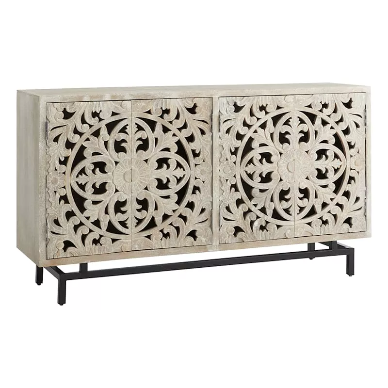 4-Door Carved Sideboard, Natural