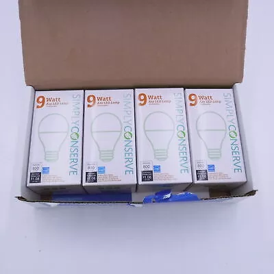 4 Pack Simply Conserve 9 Watt A19 Dimmable LED Light Bulb