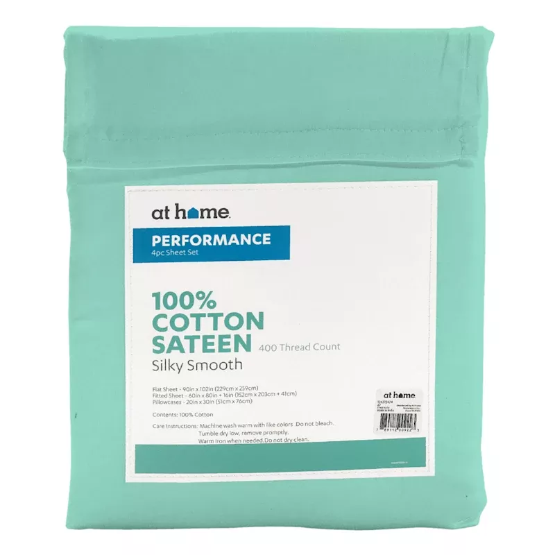 4-Piece Aqua 400 Thread Count Cotton Performance Sheet Set, Queen