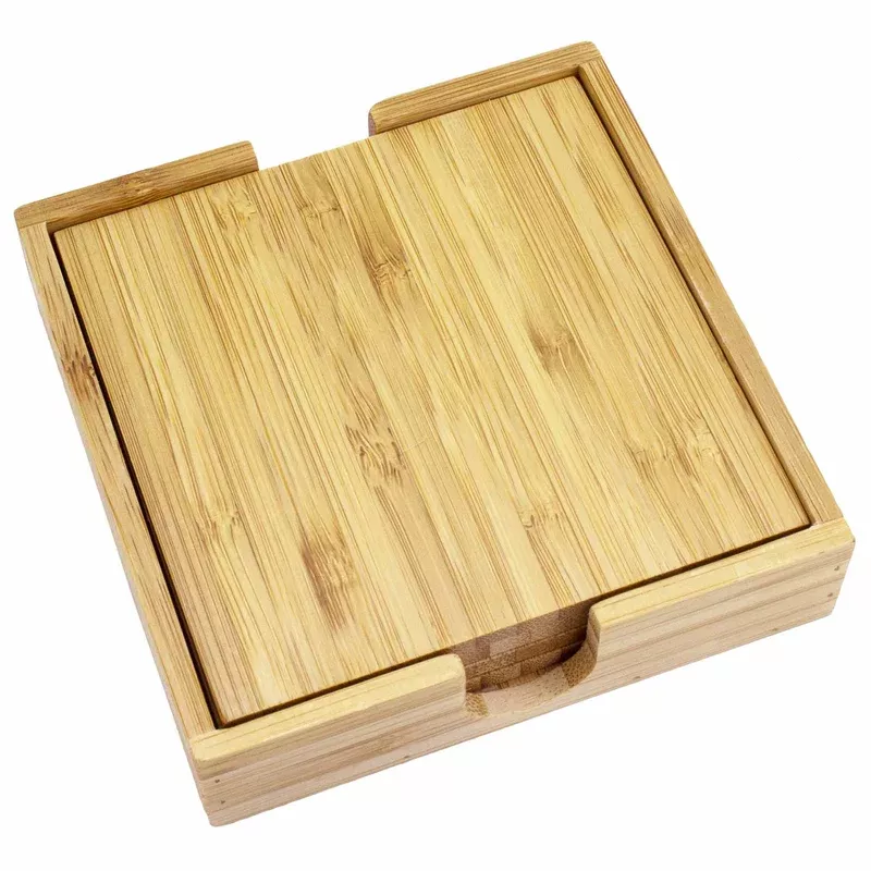4-Piece Bamboo Coaster Set with Case