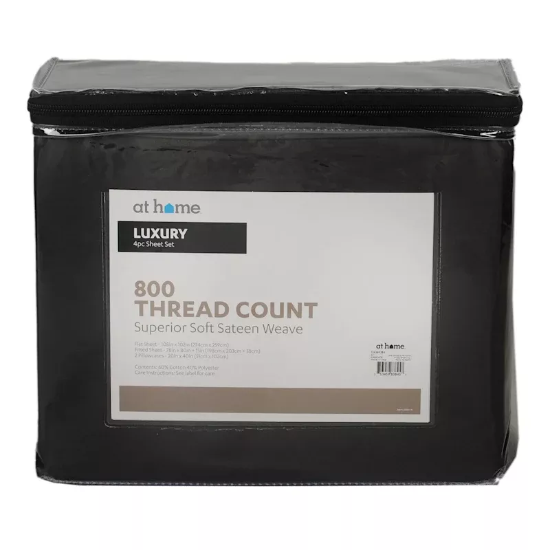 4-Piece Charcoal 800 Thread Count Luxury Sateen Sheet Set, King