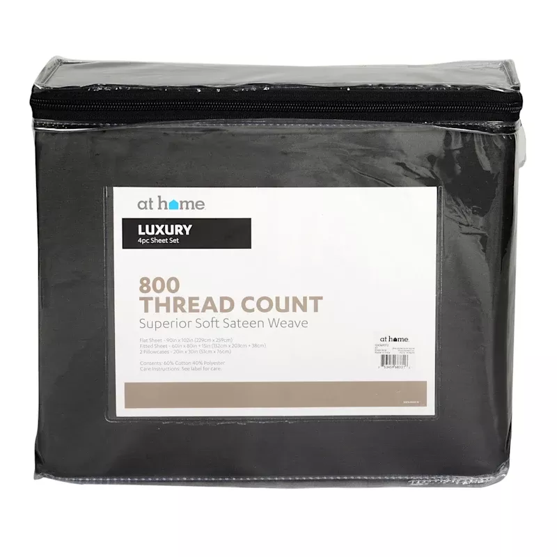 4-Piece Charcoal 800 Thread Count Luxury Sateen Sheet Set, Queen