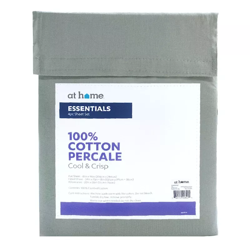 4-Piece Dark Grey 200 Thread Count Cotton Essentials Sheet Set, Full