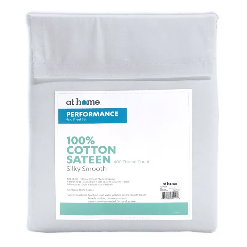 4-Piece Grey 400 Thread Count Cotton Performance Sheet Set, King