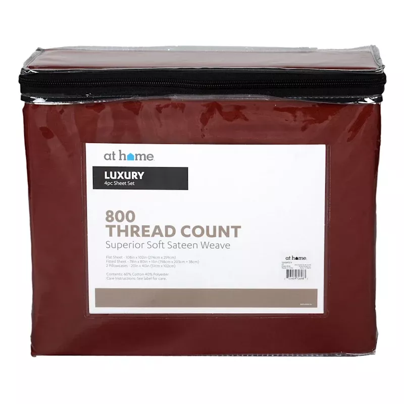 4-Piece Red 800 Thread Count Luxury Sateen Sheet Set, King