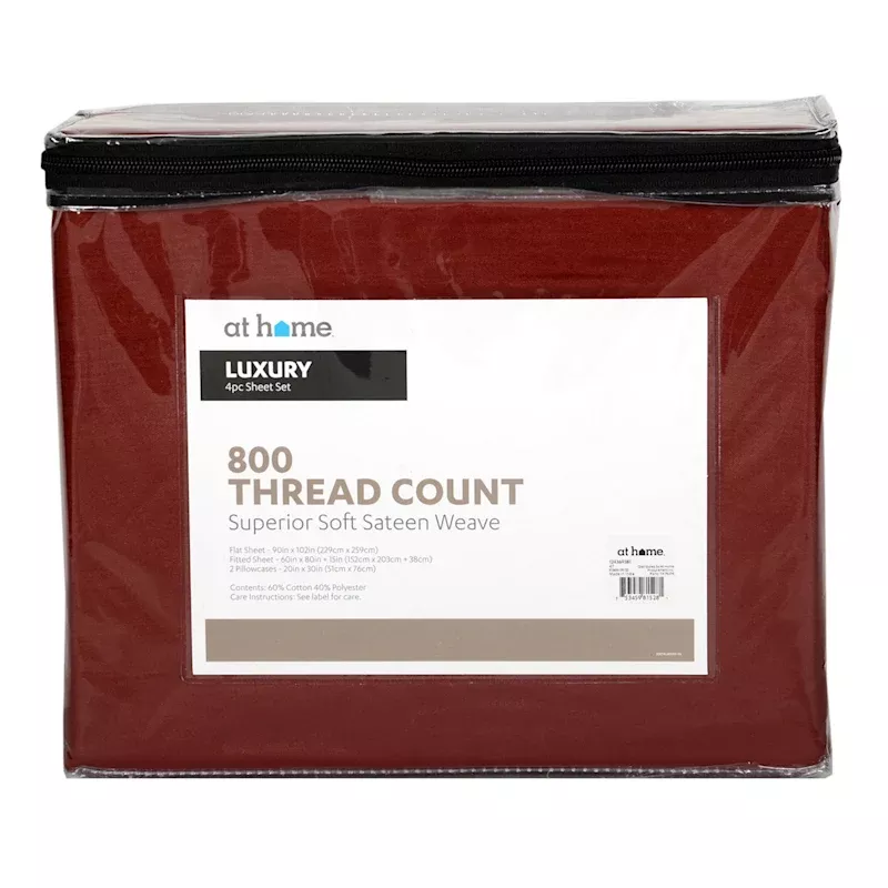 4-Piece Red 800 Thread Count Luxury Sateen Sheet Set, Queen
