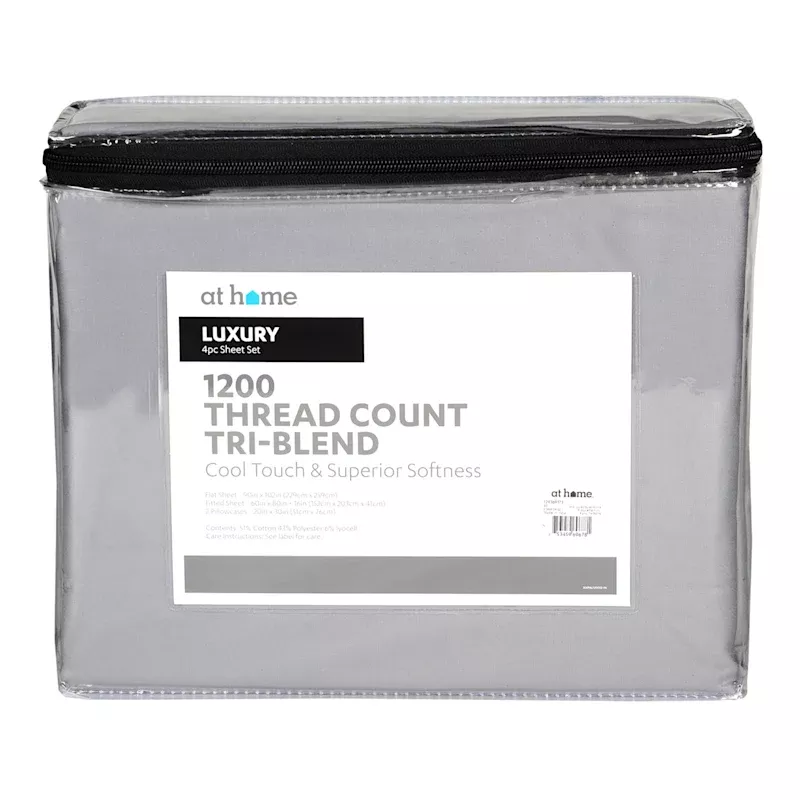 4-Piece Silver 1200 Thread Count Cool Touch Luxury Sheet Set, Queen