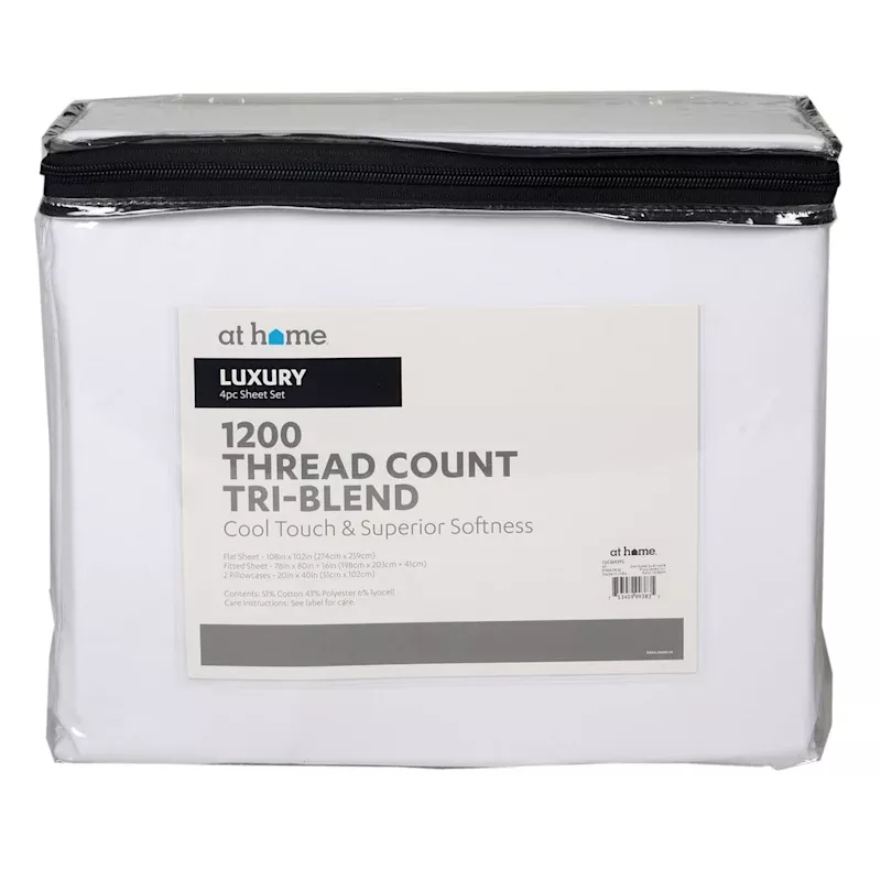 4-Piece White 1200 Thread Count Cool Touch Luxury Sheet Set, King