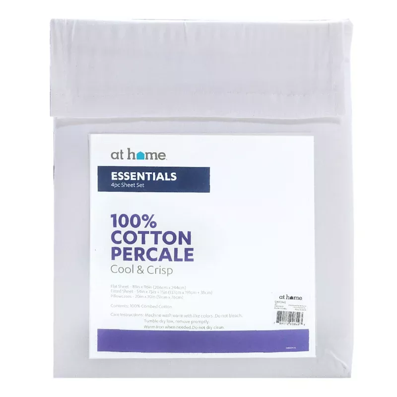 4-Piece White 200 Thread Count Essentials Cotton Sheet Set, Full