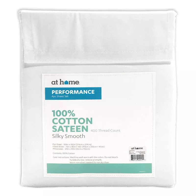4-Piece White 400 Thread Count Cotton Performance Sheet Set, King