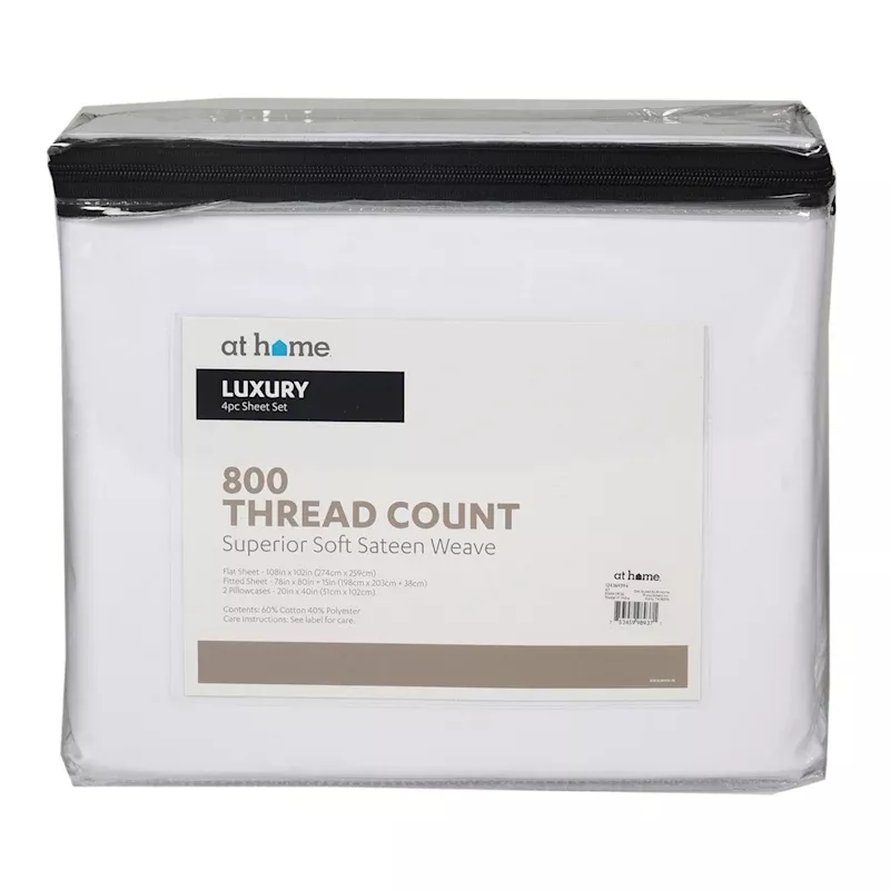 4-Piece White 800 Thread Count Luxury Sateen Sheet Set, King