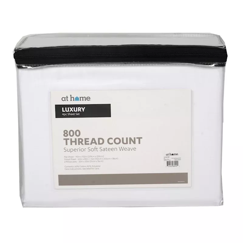 4-Piece White 800 Thread Count Luxury Sateen Sheet Set, Queen