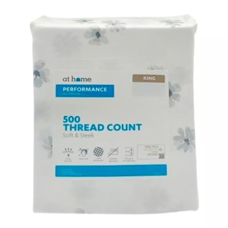 4-Piece White Floral Print 500 Thread Count Cotton Blend Sheet Set, King