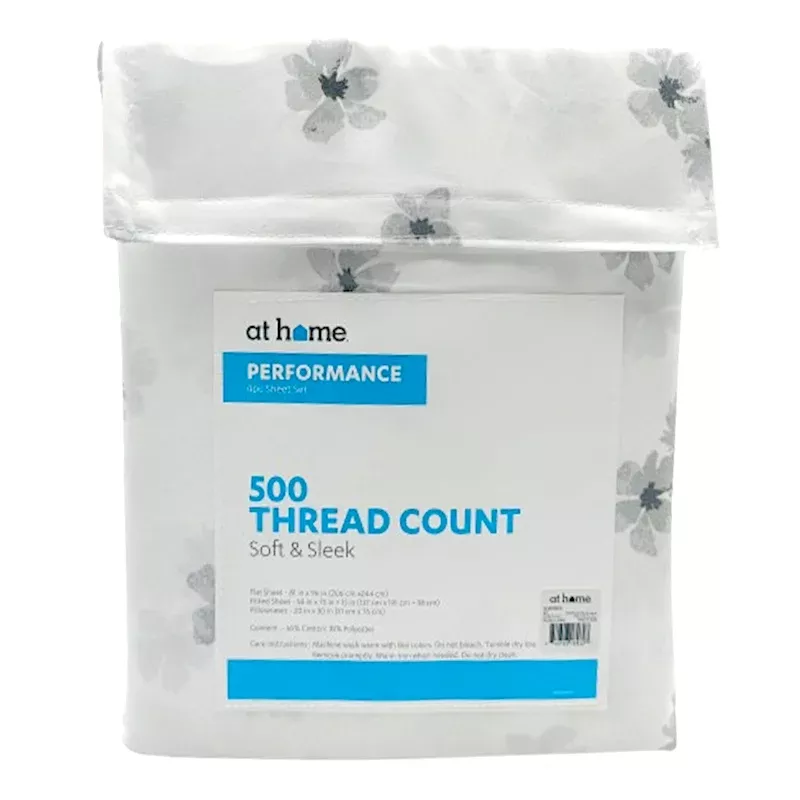 4-Piece White Floral Print Performance Sheet Set, Full