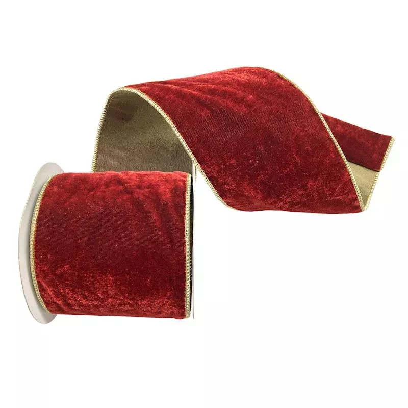 4" Red Velvet with Gold Back Ribbon, 5yd