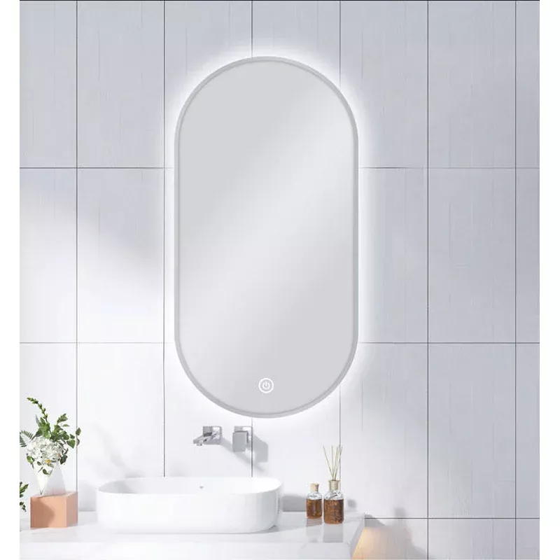 450 X 900MM PILL SHAPE GUN METAL FRAMED CARYSIL LED MIRROR