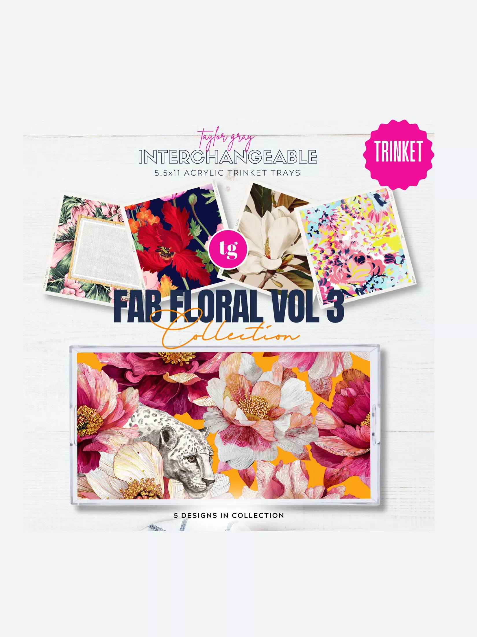 5.5x11 FAB FLORAL VOL 3 trinket tray insert set of 5