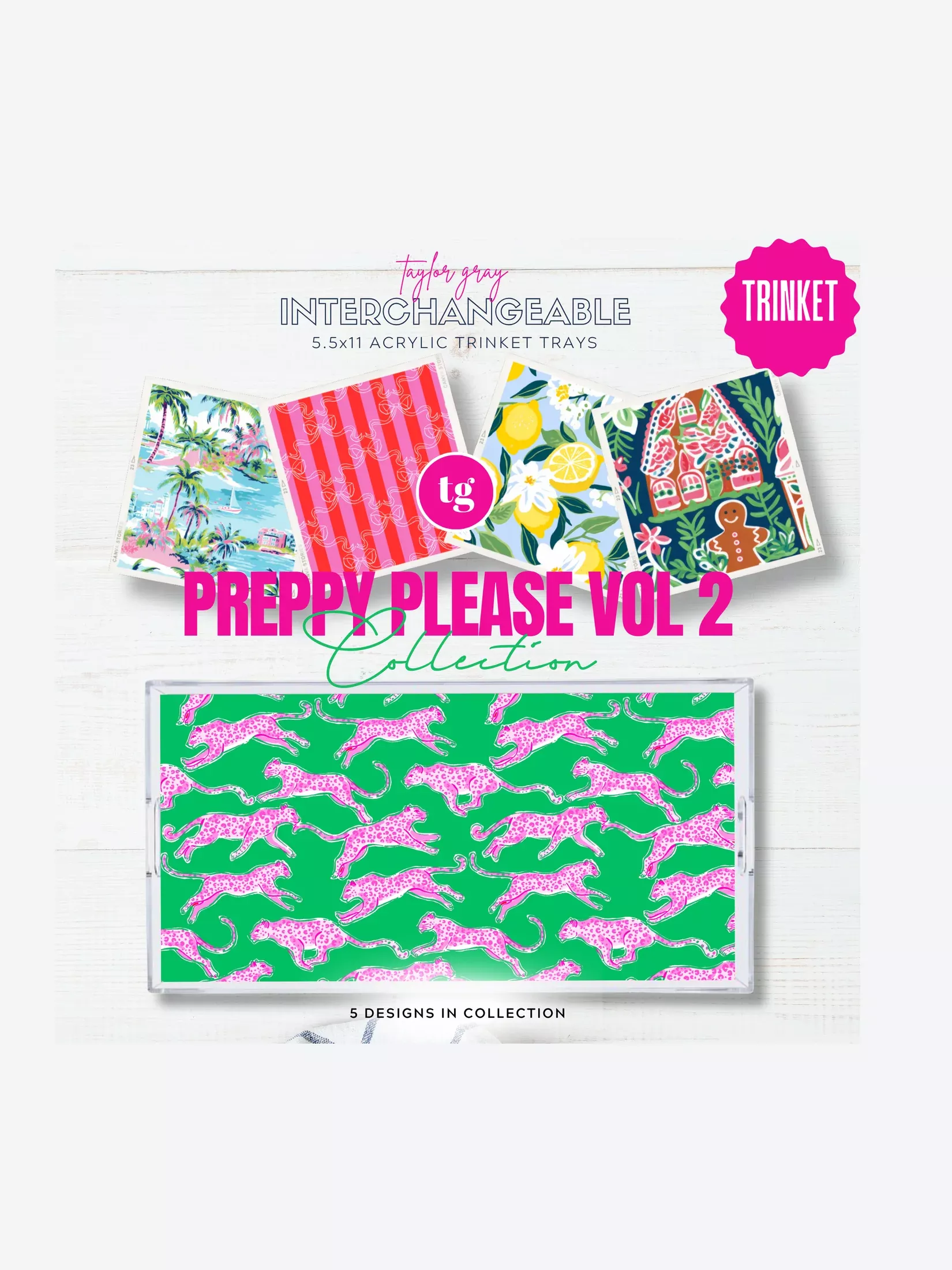 5.5x11 PREPPY PLEASE VOL 2 trinket tray insert set of 5