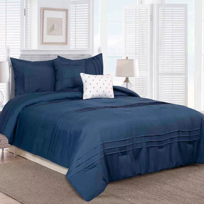 5-Piece Logan Navy Blue Comforter Set, Queen