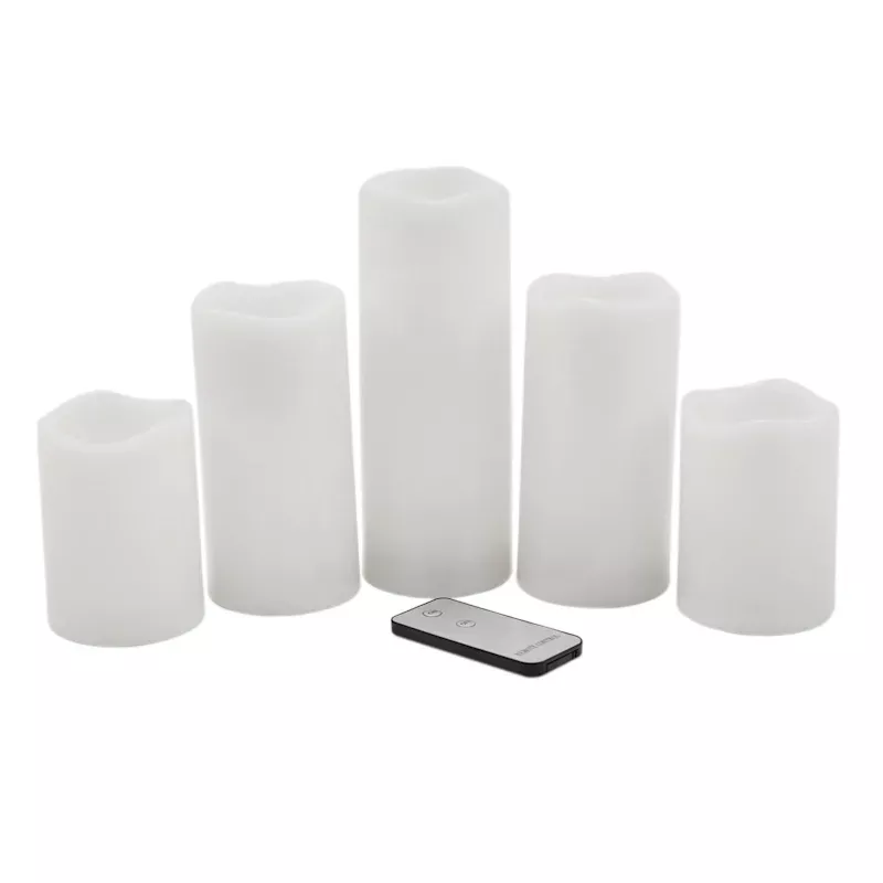 5-Piece Outdoor LED Pillar Candle Set, White