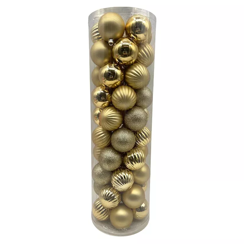 50-Count Gold Mix Shatterproof Ornaments, 2"
