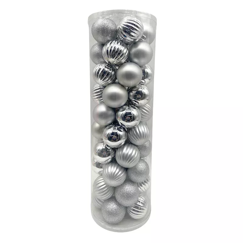 50-Count Silver Mix Shatterproof Ornaments, 2"