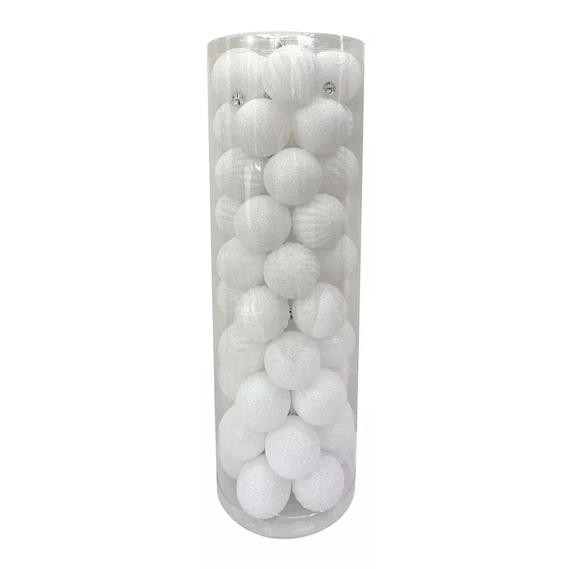 50-Count White Mix Shatterproof Ornaments, 60mm
