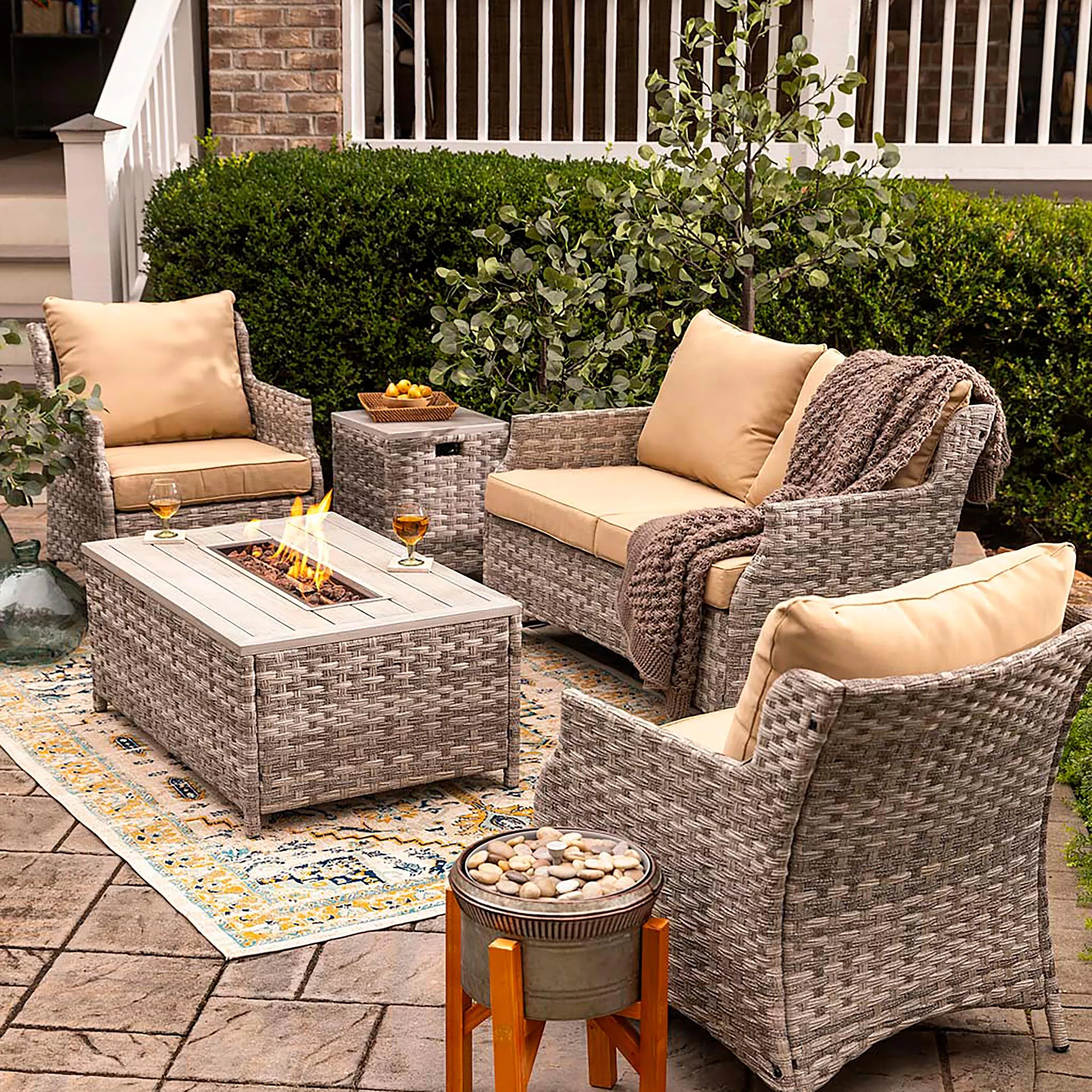 5Pcs Alum WickerConversation Set with Cushions