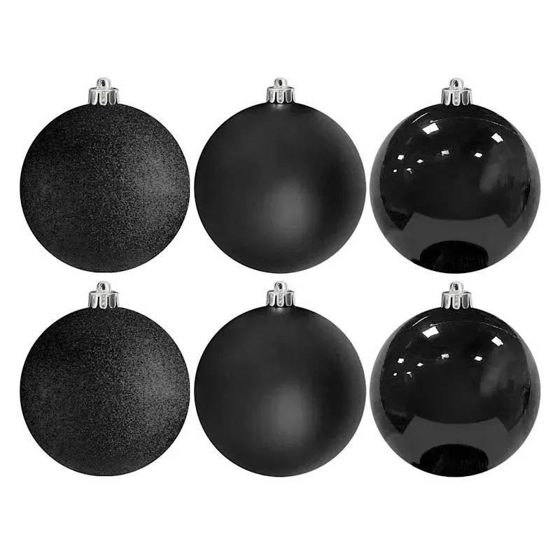 6-Count Black Mix Shatterproof Ornaments, 100mm