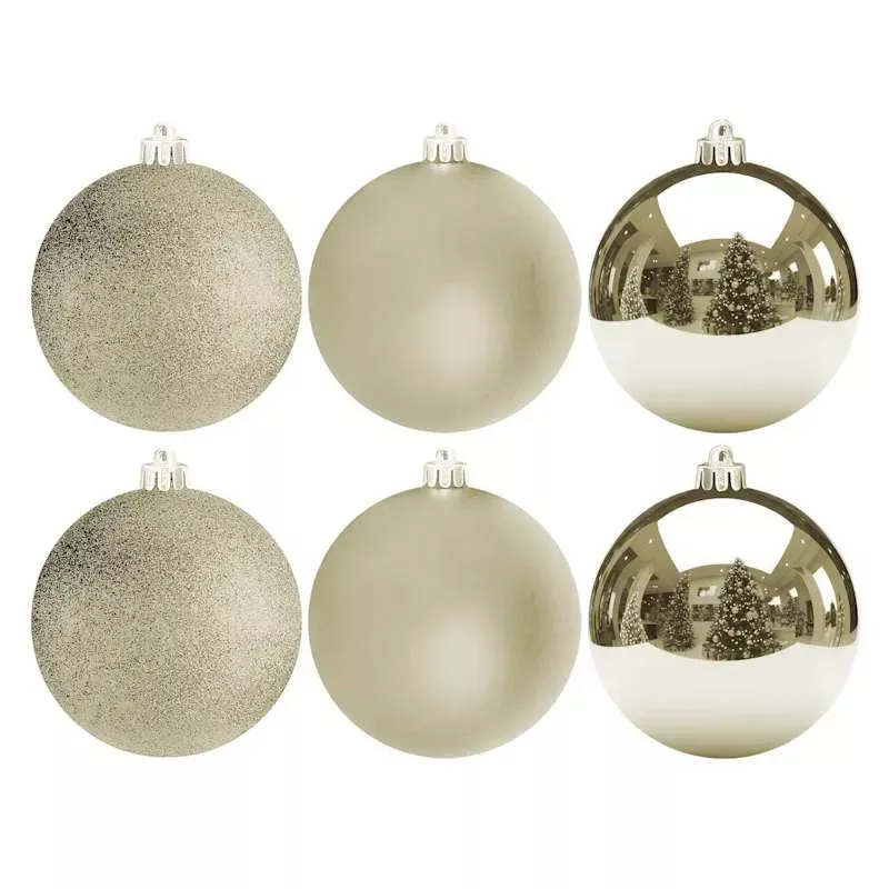 6-Count Champagne Mix Shatterproof Ornaments, 100mm