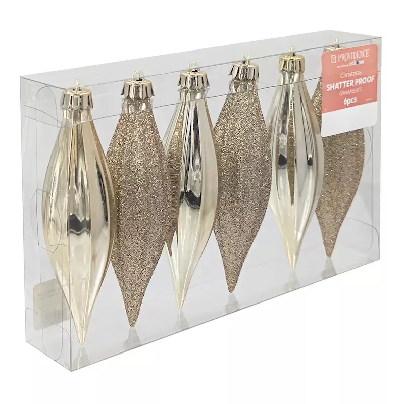 6-Count Gold Glittered Shatterproof Drop Ornaments, 5.6"
