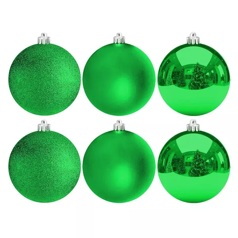 6-Count Green Mix Shatterproof Ornaments, 100mm