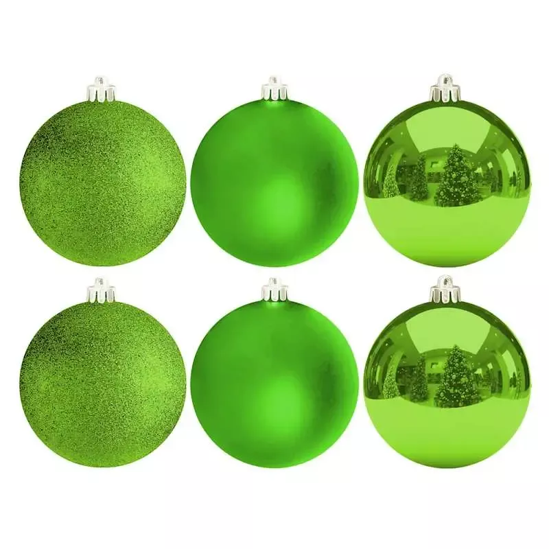 6-Count Lime Green Mix Shatterproof Ornaments, 100mm