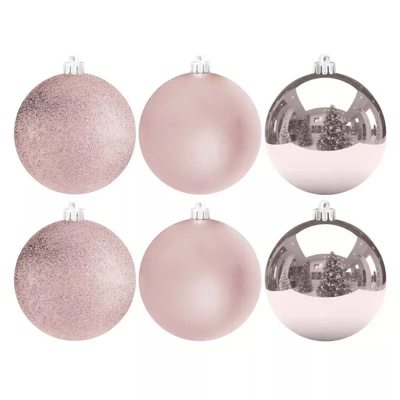 6-Count Pink Mix Shatterproof Ornaments, 100mm