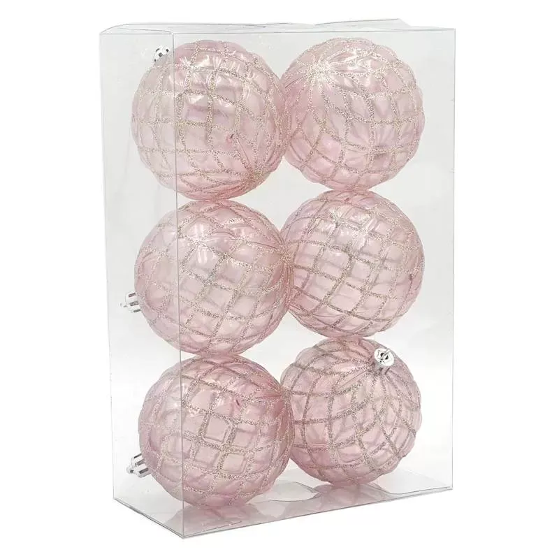 6-Count Pink Quilted Shatterproof Ornaments, 80mm