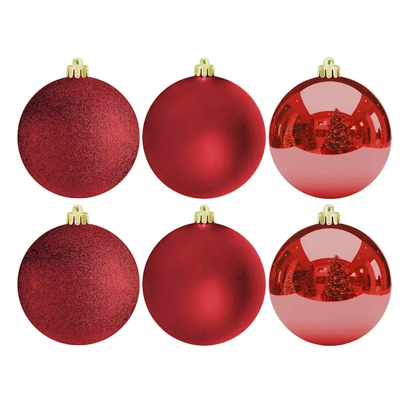 6-Count Red Mix Shatterproof Ornaments, 100mm