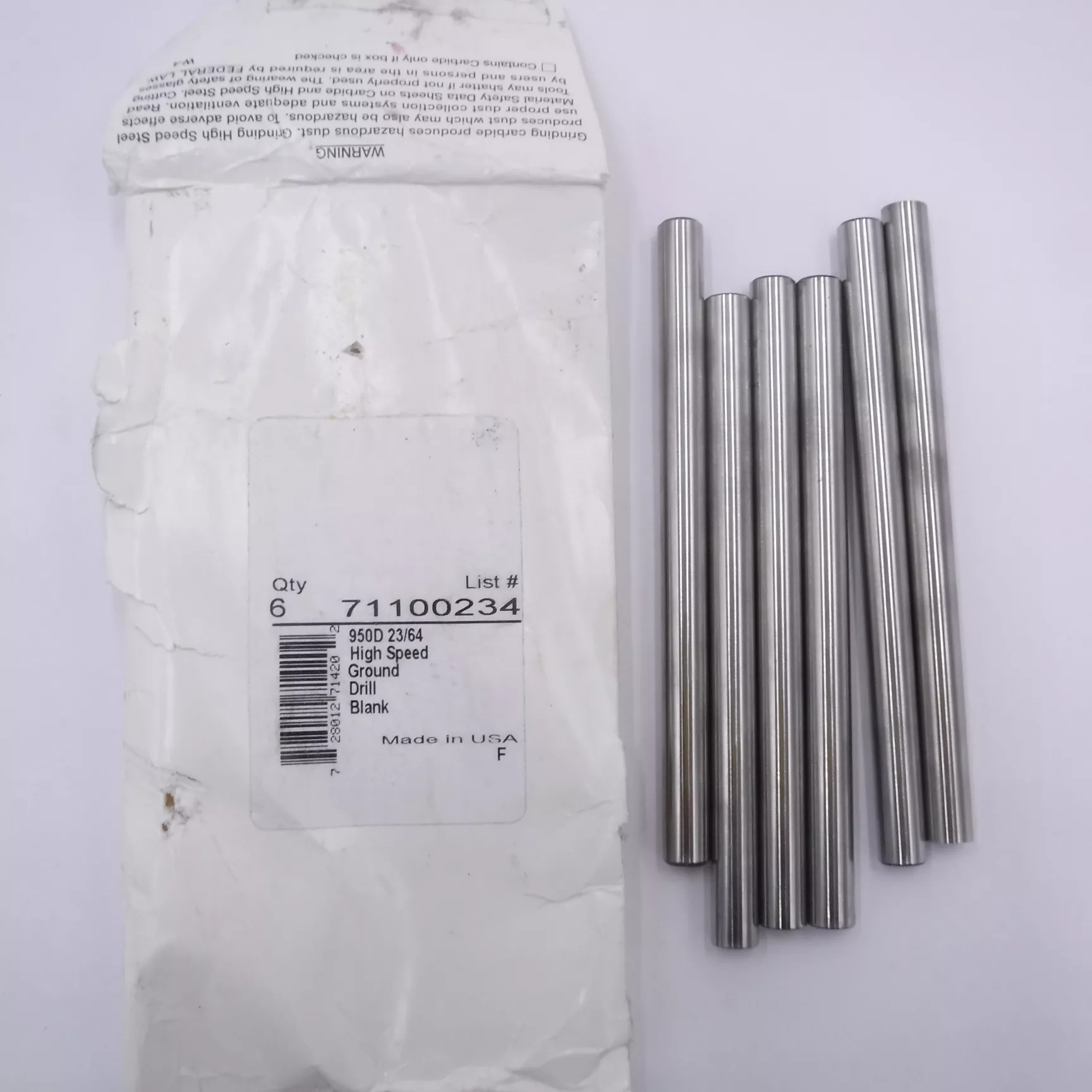 6 Pack Made In USA 23/64″x4-7/8″ High Speed Steel Drill Blank 71100234