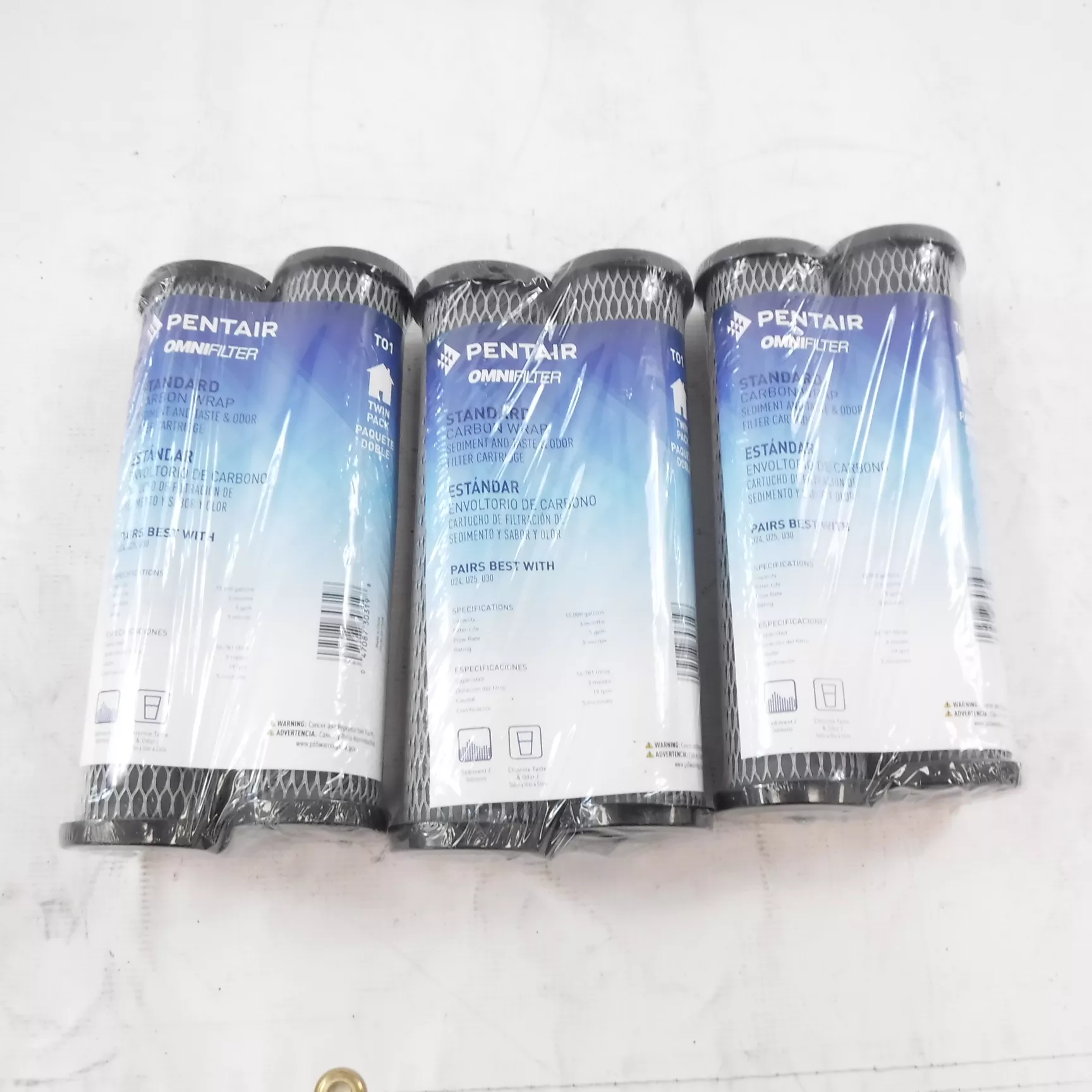 6 Pack Pentair Omnifilter Carbon Wrap Water Filter Cartridges TO1-DS12-S18