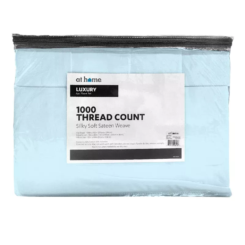 6-Piece Baby Blue 1000 Thread Count Cotton Blend Sateen Sheet Set, King