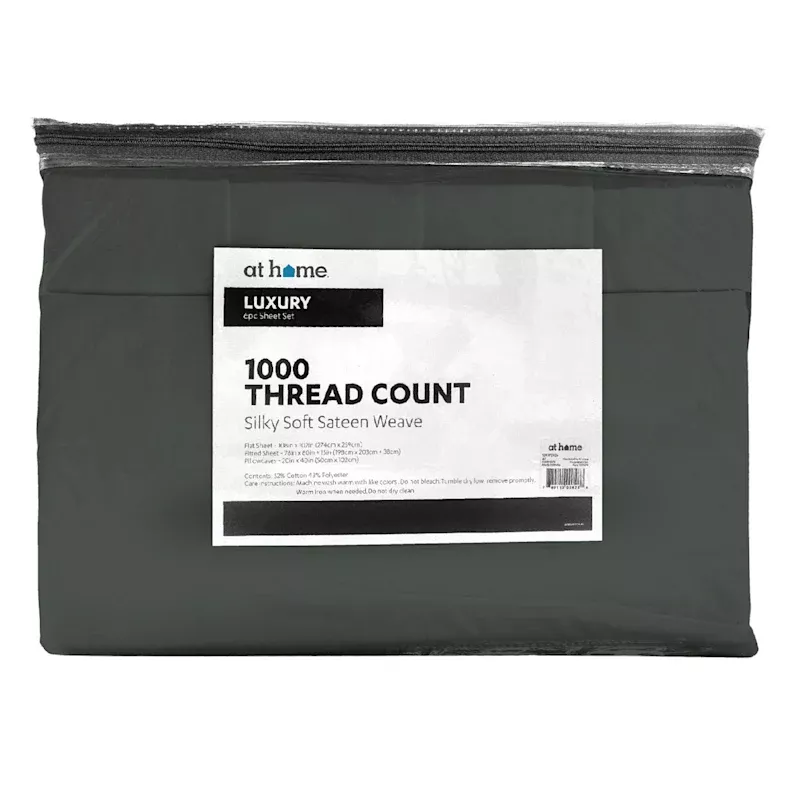 6-Piece Charcoal Grey 1000 Thread Count Cotton Blend Sateen Sheet Set, King