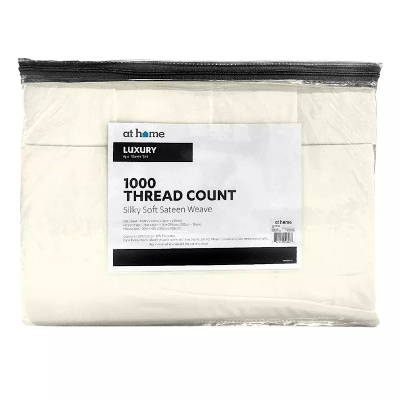 6-Piece Egret White 1000 Thread Count Cotton Blend Sateen Sheet Set, King