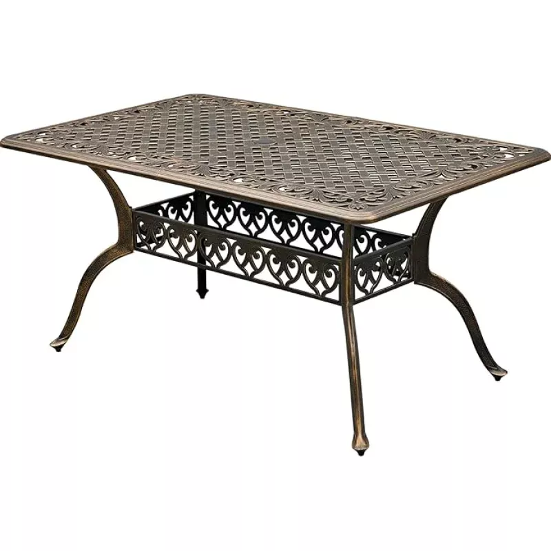 60 Large Outdoor cast Aluminum Patio Dining Table, Rectangular Outdoor Bistro Dining Table for 6 Person, for Garden (Bronze, Rectangle 60)