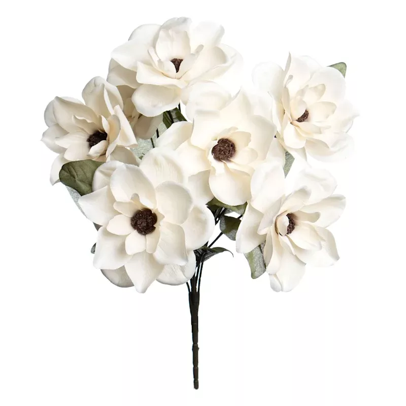 7-Head White Magnolia Floral Bush, 20"